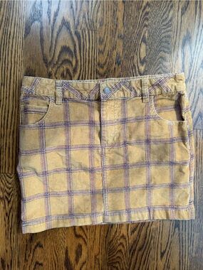 BDG Mustard Yellow Fall Preppy Plaid Corduroy 90s Women’s Mini Skirt